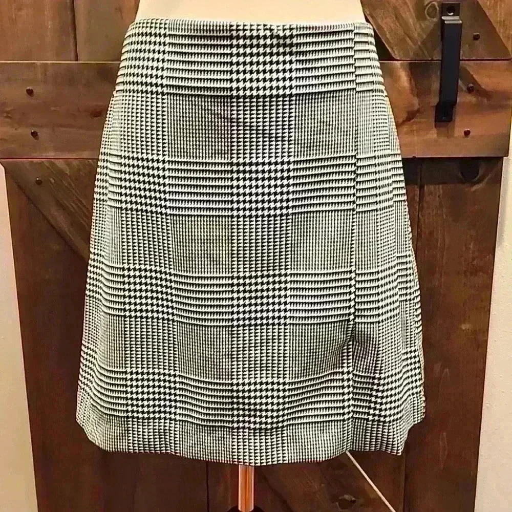 793. Rachel Zoe Black White Glen Plaid Houndstooth Side Slit Pencil Skirt 12